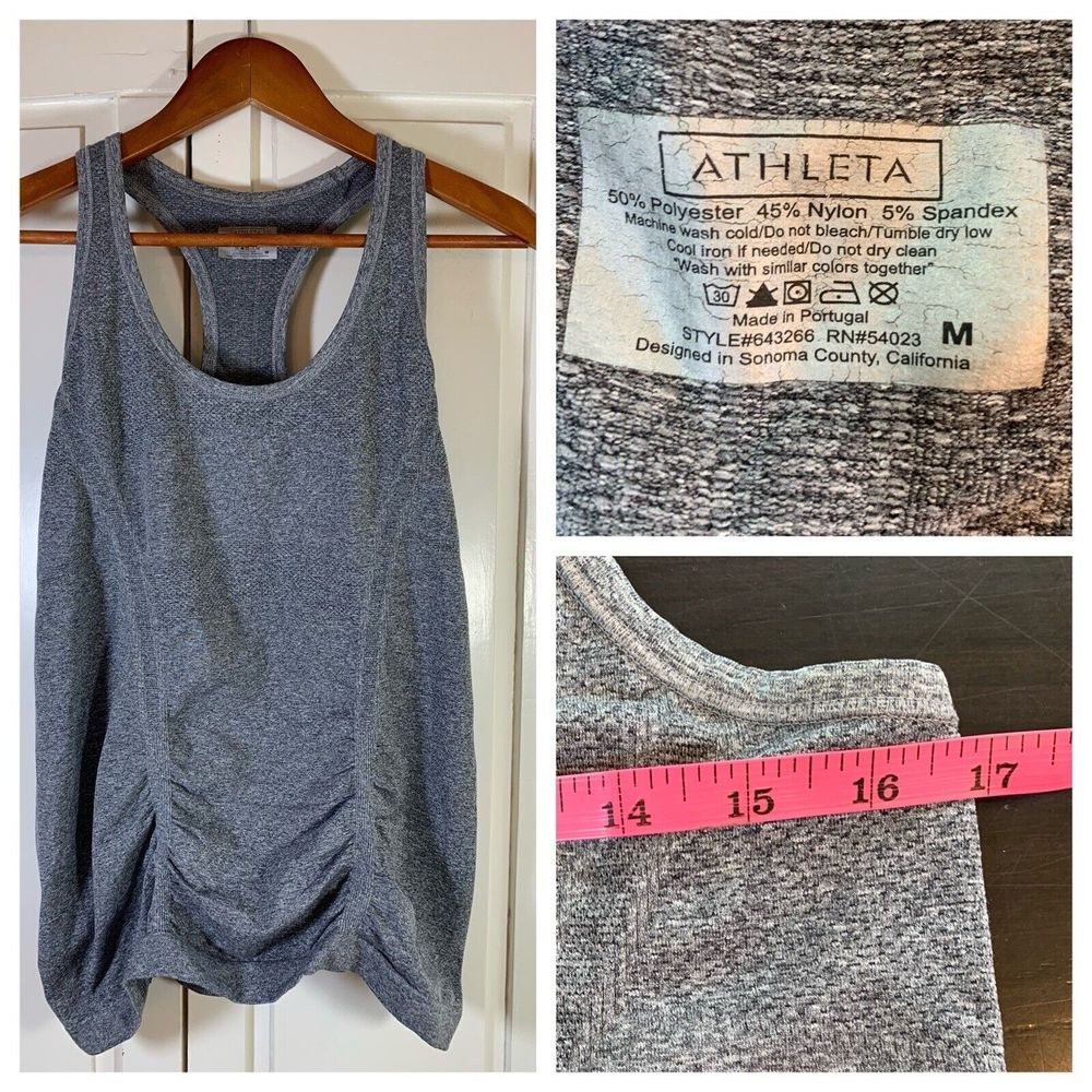 Athleta Fastest Track Medium‎ Seamless Ruched Tank Top Gray Athleisure
